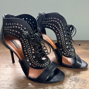 Black Lace-Up Heeled Sandals Arezzo